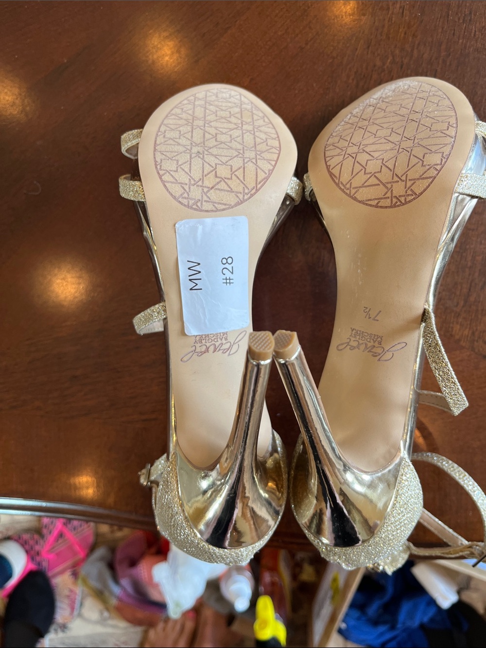 Jewel by Badgley Mischa, Metallic Gold Strappy Heels with Glitter Accents - Picture 4 of 4